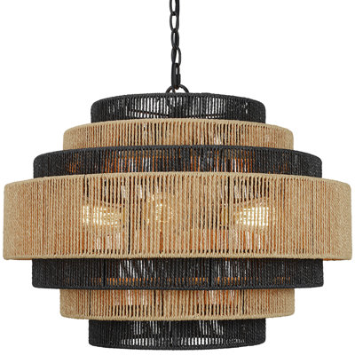 Lustre à intensité variable tissé à la main à 6 niveaux de 24 pouces, chaîne réglable pour la salle à manger ou le décor bord de mer