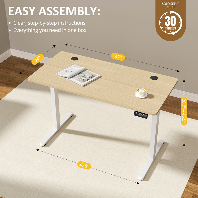 Bureau debout réglable électrique Oishee, Jaune / Blanc, H 46,5 po x l 47 po x P 24 po