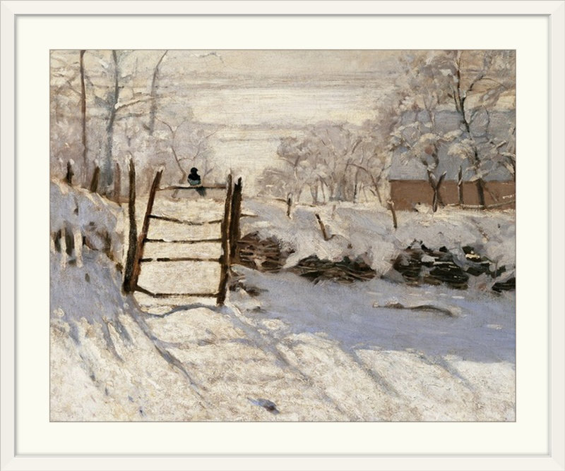 Pie, 1868 - 1869. Musée D par Claude Monet - reproduction, H 24 po x l 28 po x P 1 po, Cadre blanc