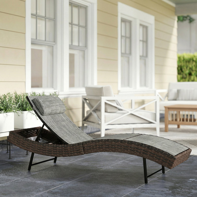 198cm Long Single Chaise, Grey/Brown