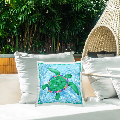 Coussin d'extérieur imprimé Radiant Sealife Turtle par Paul Brent