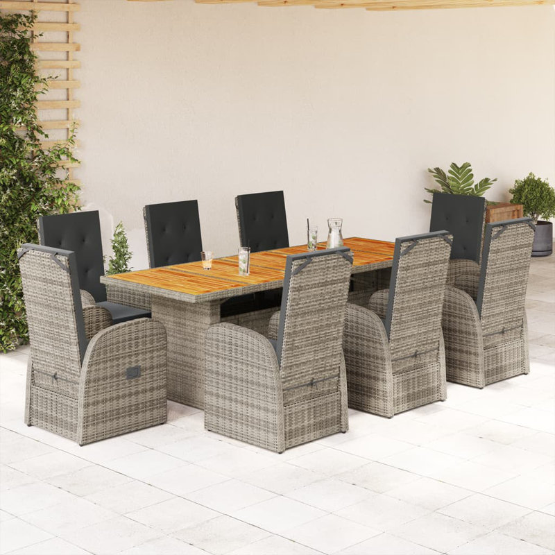 8 - Person Wicker Patio Dining Set with Rectangular Table , Cushions Included