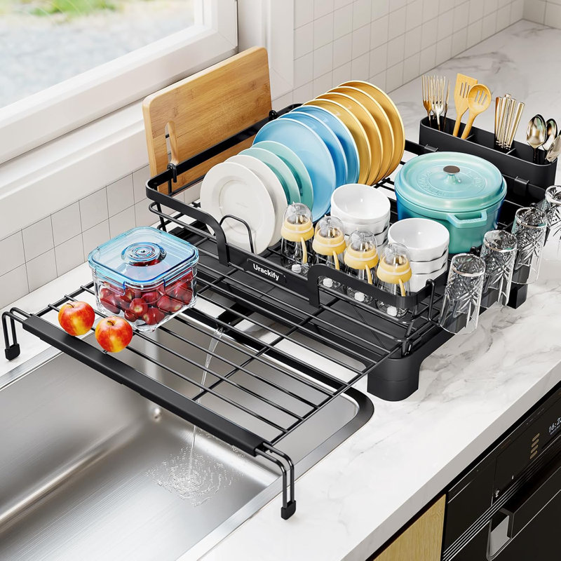 Égouttoir à vaisselle extensible au-dessus de l'évier - égouttoir multifonction 2-en-1 avec égouttoir et porte-gobelet