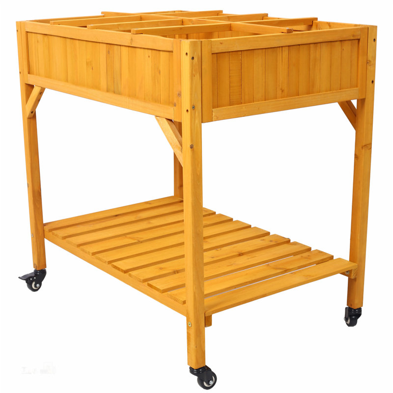 Elevated 8 Pocket Herb Garden Bed, Mobile Raised Customizable Wood Planter for Herbs, Vegetables, Flowers with Lockable Wheels, Storage Shelf, Drainage Holes