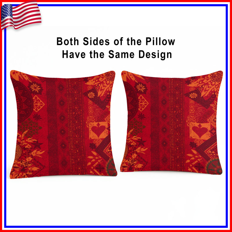 Red Bohemian Patchwork Double Sided Throw Pillows, 18 x 18 inches
