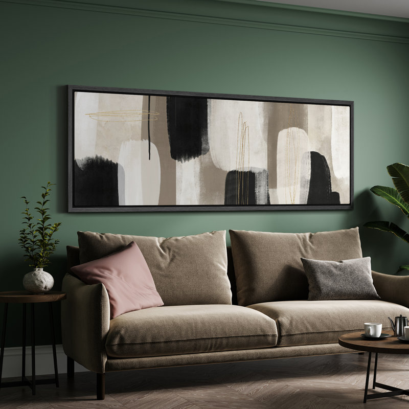 «Black and White Abstract Gold Line Modern Contemporary», impression sur toile encadrée très grande, H 20 po x l 60 po