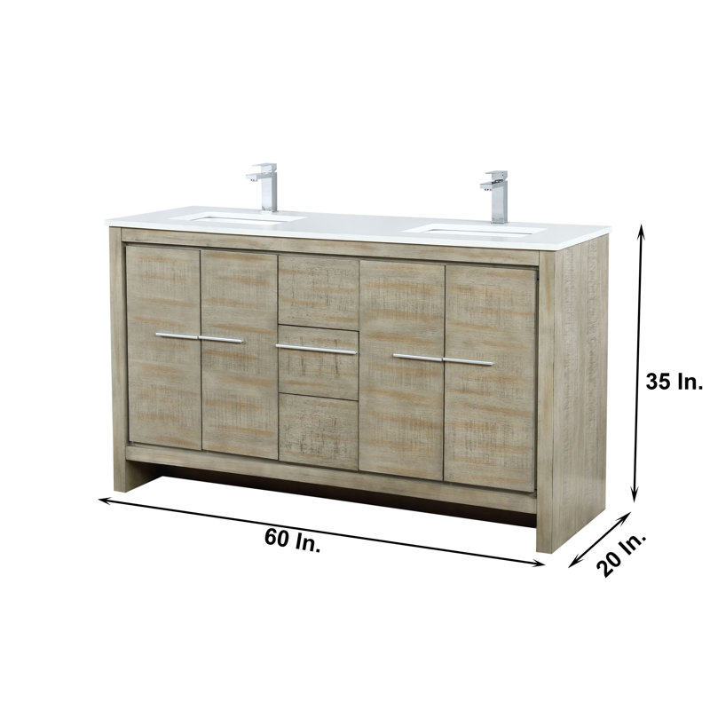 Lafarre 60 in W x 20 in D Double Bath Vanity Faucet Set, Rustic Acacia, White Cultured Marble