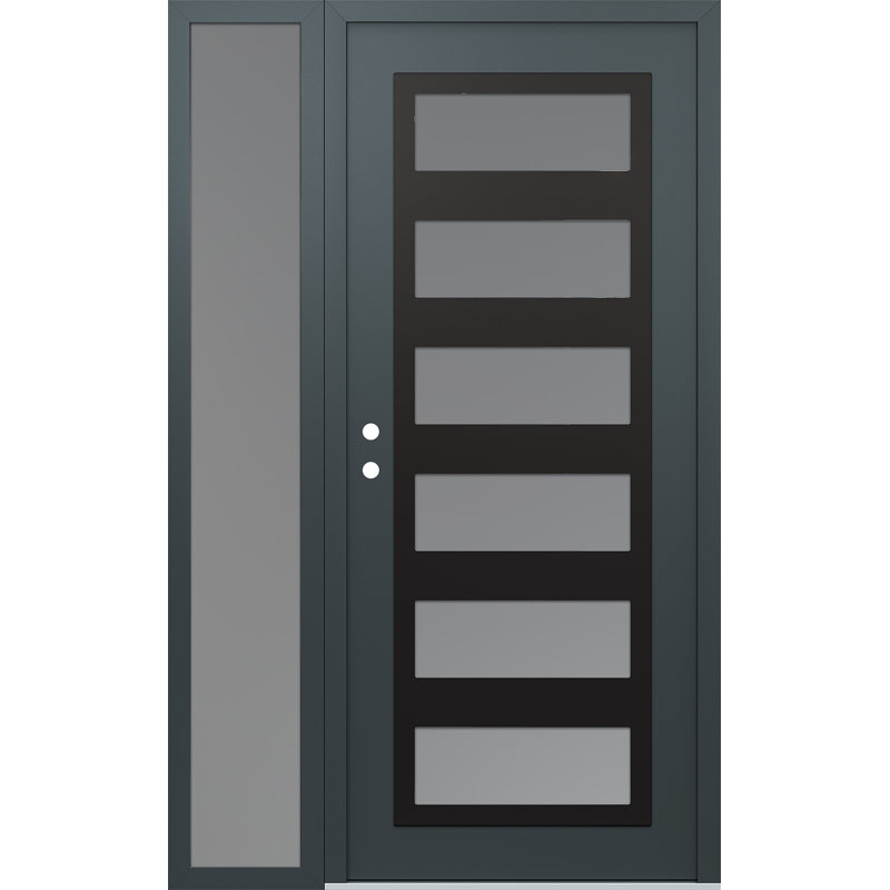 C9 droitier 50 po X 80 po Panneau d'entrée en acier noir anthracite et verre givré anthracite avec porte d'entrée pré-montée en verre givré Sidelite