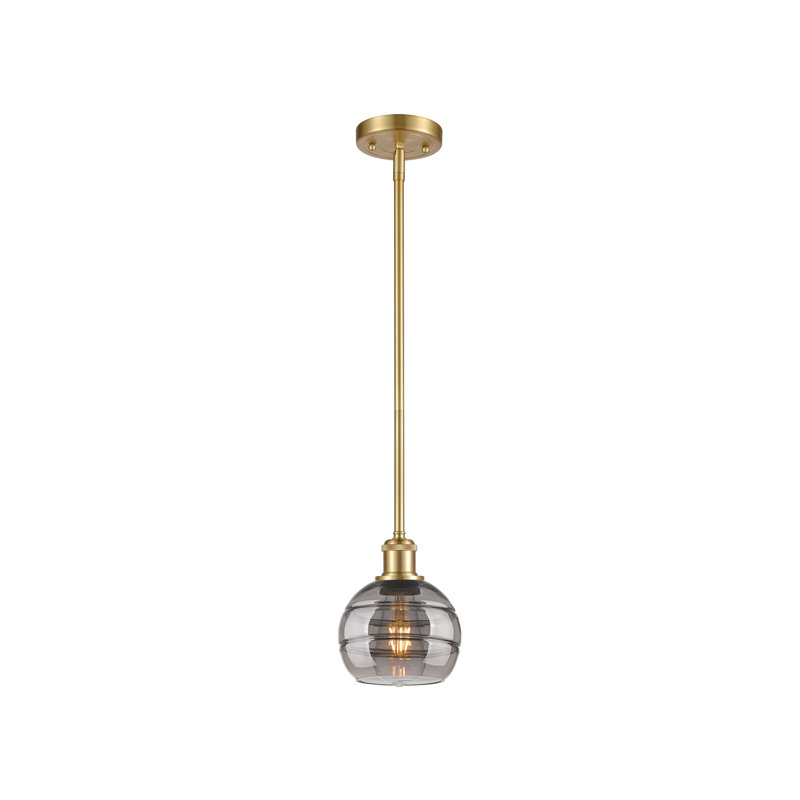 Luminaire suspendu avec tige 1 lumière Ballston Bienes-516-G556, H 7,88 po x l 5,88 po x P 5,88 po, Gris fumée clair