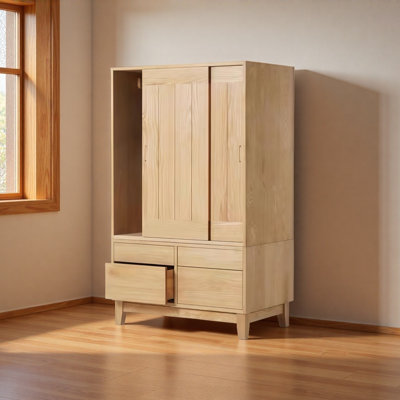 North American solid wood sliding door wardrobe