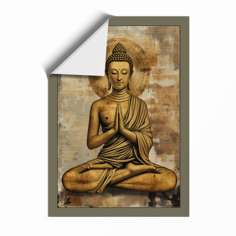 Serene Buddha in Gold Rustic - Framed Print, Unframed, A2 - 59.4 x 42.0 cm