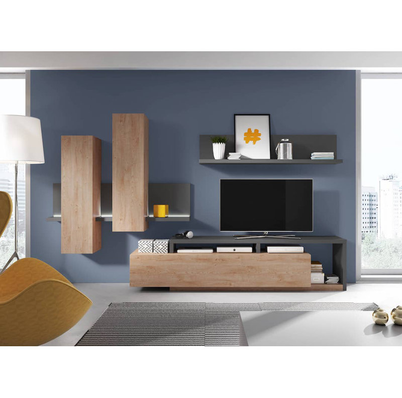 Canishia Unfinished Entertainment Center for TVs up to 75", Oak Ribbec
