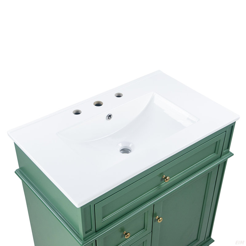 30" Bathroom Vanity With Sink, One Tip-Out Drawer, Three Drawers, Door Shelf, Soft Closing Door