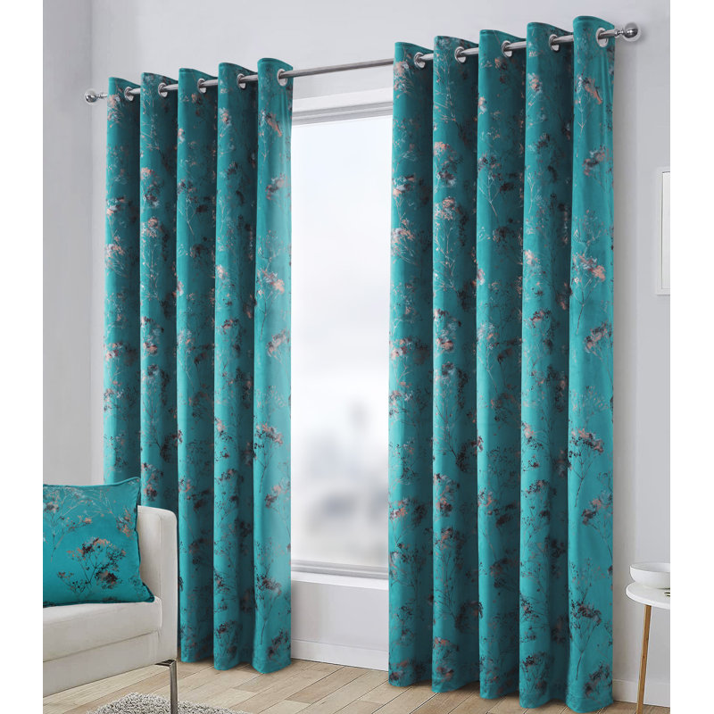 Amea Eyelet Room Darkening Thermal Curtains, Teal, 229 cm x 229 cm