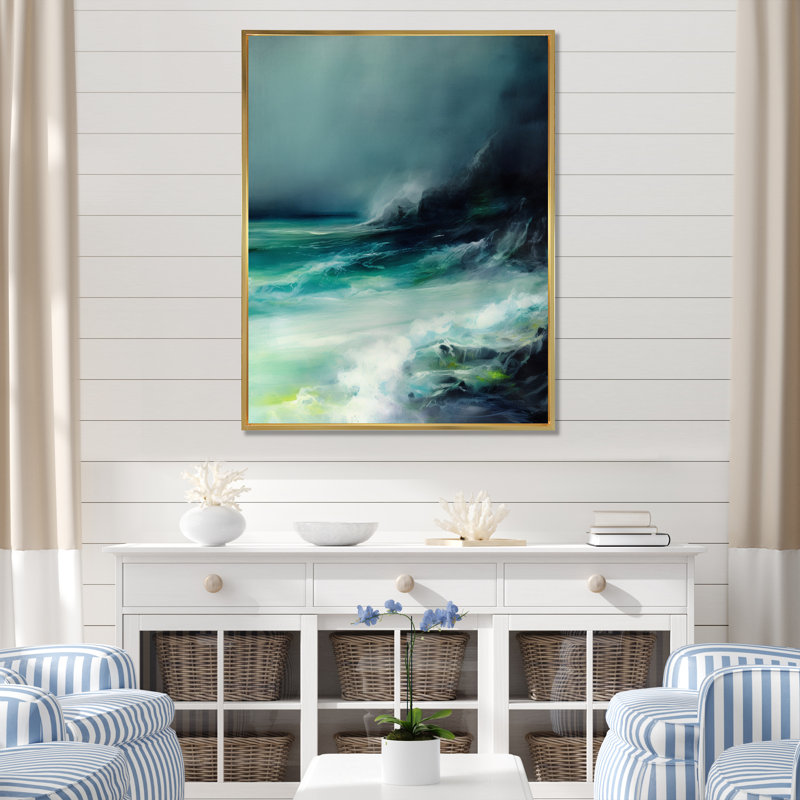 Vagues de bonheur I sur toile, Cadre flottant doré, H 40 po x l 30 po x P 1,5 po