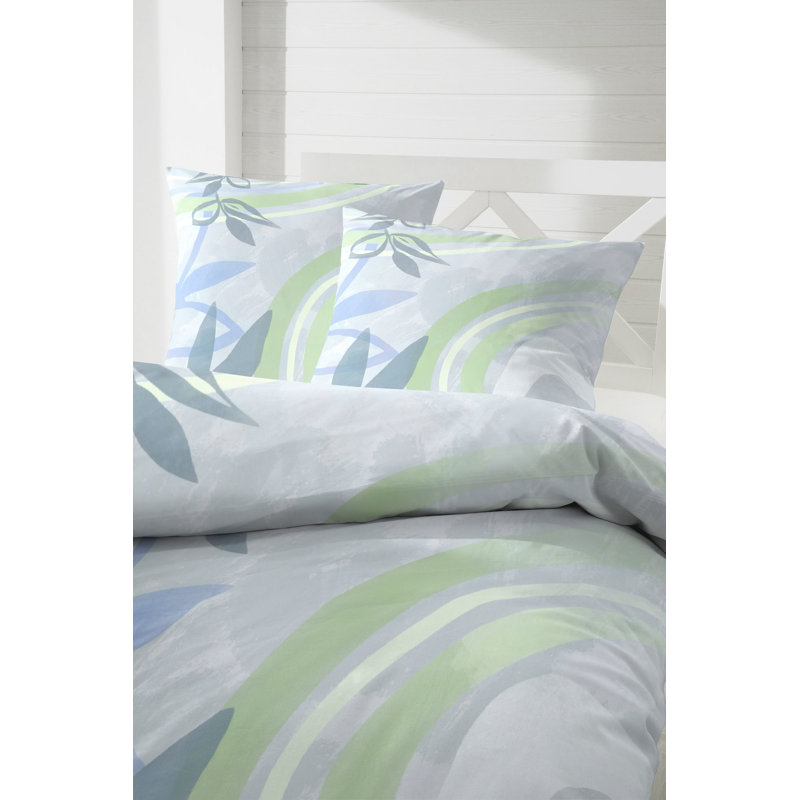 Blanken Cotton 200 TC Duvet Cover Set, 155 x 220 cm - 1 Pillowcase (80 x 80 cm), Grey/Green