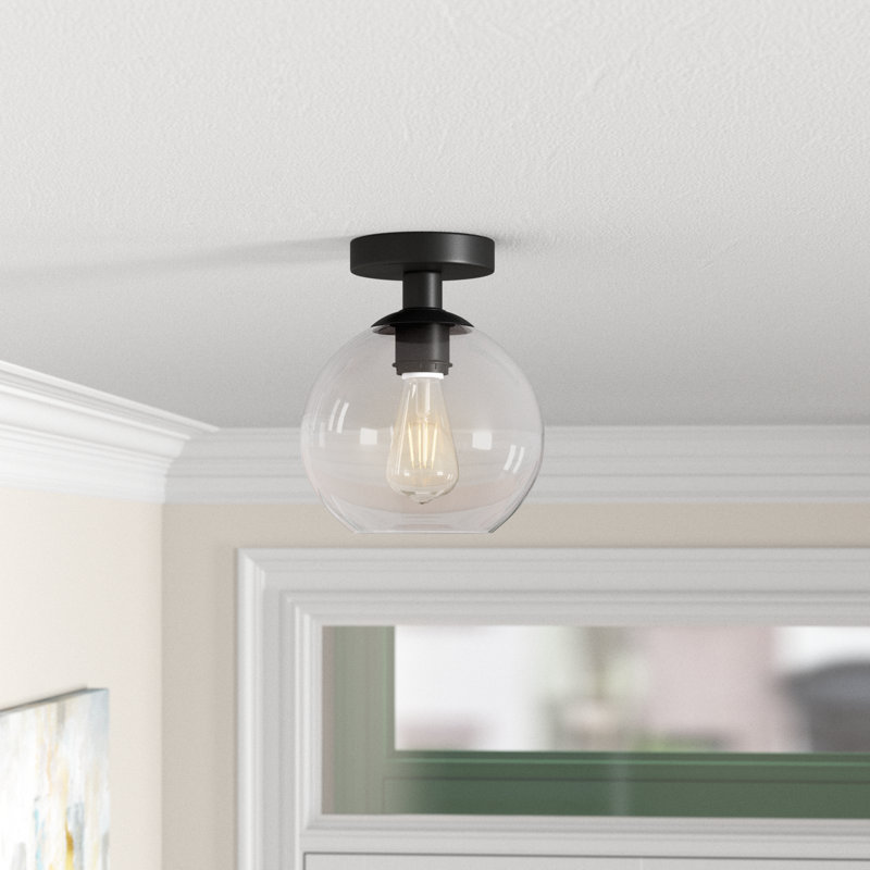 Snead Iron Flush Mount, 9.3" H x 7.9" W x 7.9" D, Black, Clear