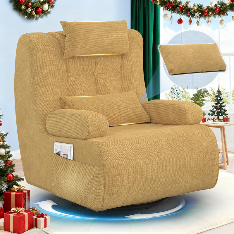 Three-in-one, Multi-functional Rotatable Sofa Chair, Enlarged and Widened Soft Cushion Armchair, with Two Cushions and Side Storage Pockets, Thickened Seat Cushion and Backrest, Suitable for Living Room and Bedroom