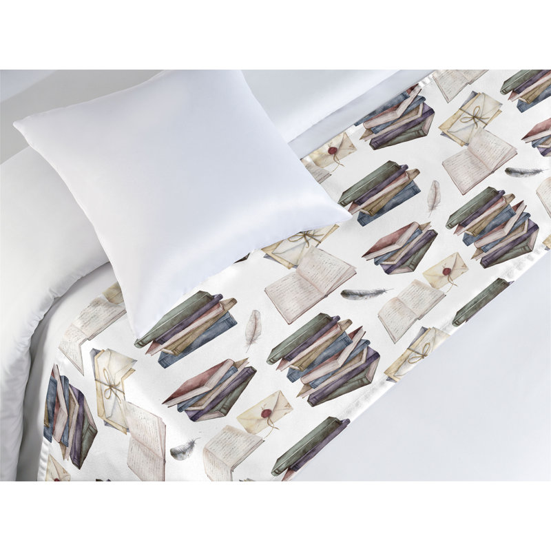 «Ambesonne», foulard de lit rétro, livres et lettres, reproduction d'art blanc et multicolore, Lit simple