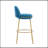 Indoor Metal Upholstered Barstool, Gold Finished Frame And Blue Upholstery, Set Of 2-1275240402