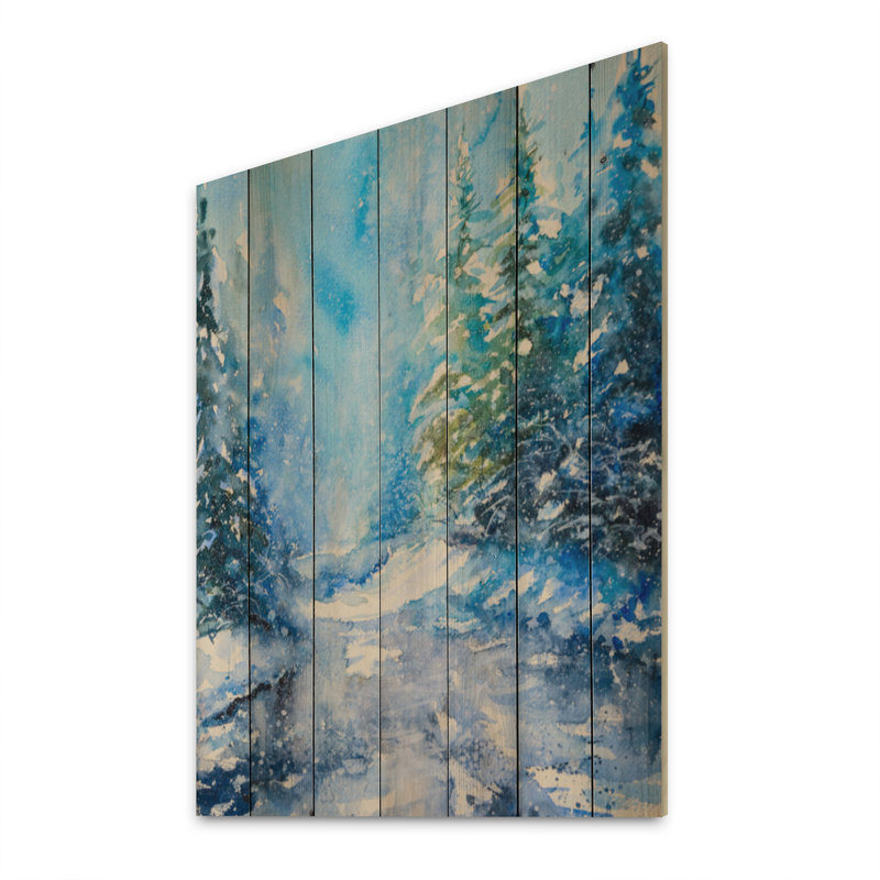 Winter Forest Path - Peinture sur bois sans cadre, H 32 po x l 16 po x P 1 po
