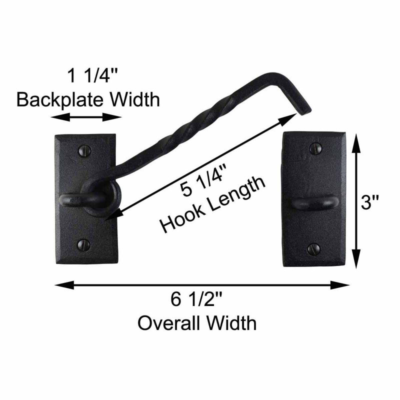 6.5" Black Wrought Iron Hook and Eye Door Latch