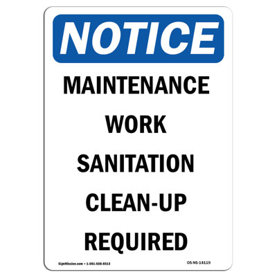 Maintenance Work Sanitation Clean-Up Sign