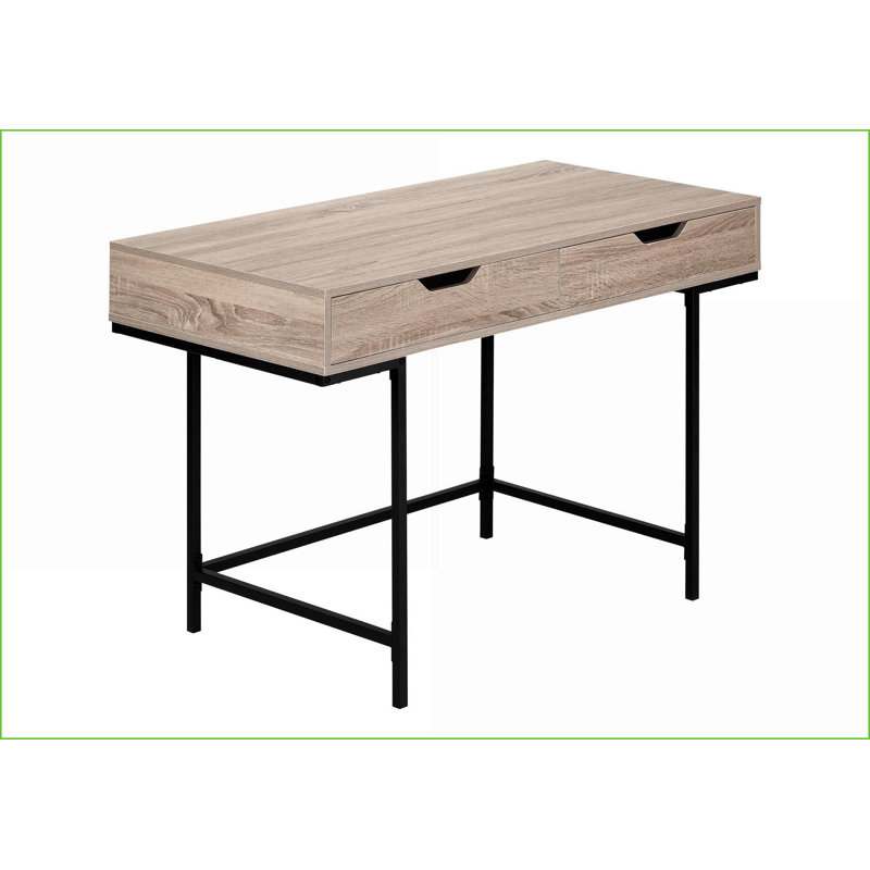 Bureaux, bureau d'ordinateur de 48 po avec tiroirs de rangement | Plateau en stratifié brun | Base en métal noir | Finition taupe foncé | Panneau de particules