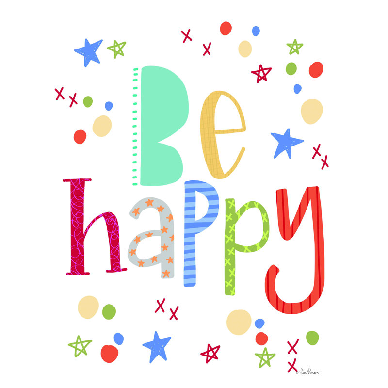 «Be Happy Rainbow», art textuel sur toile tendue, H 16 po x l 12 po