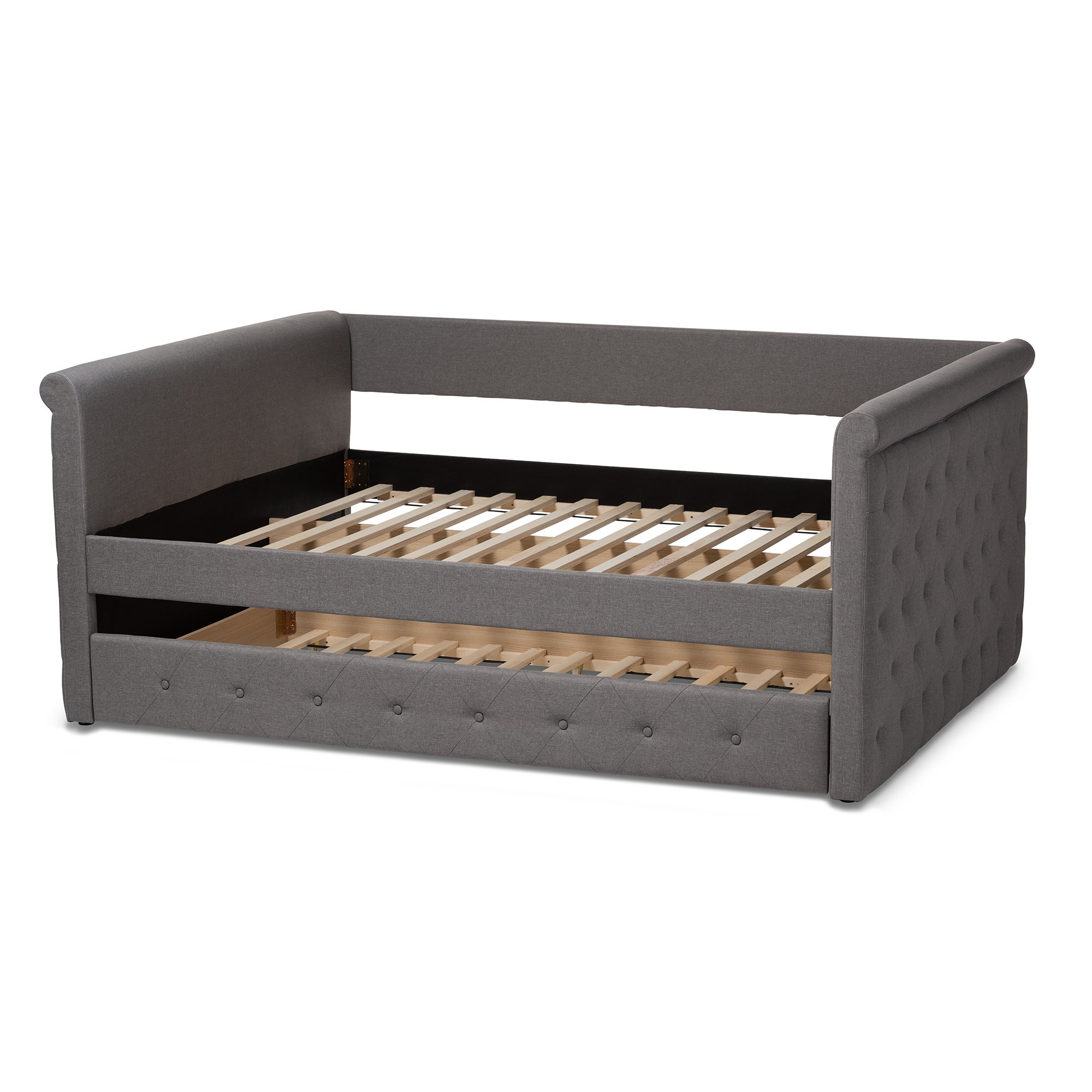 Samitha Upholstered Daybed with Trundle, Gray Velvet, Full