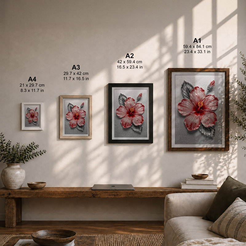 Hibiscus in Bloom Botanical - Framed Print, A3 - 42.0 x 29.7 cm, Unframed