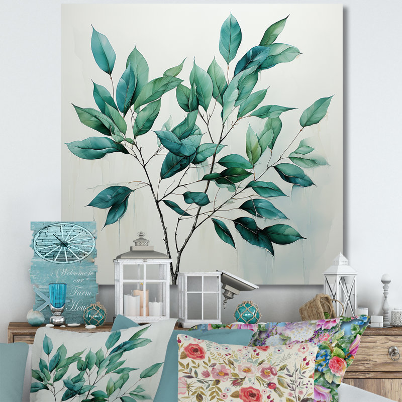 «Teal Tenderness Subtle Leaf Impressions I», reproduction sur toile, Toile tendue, H 30 po x l 30 po x P 1 po