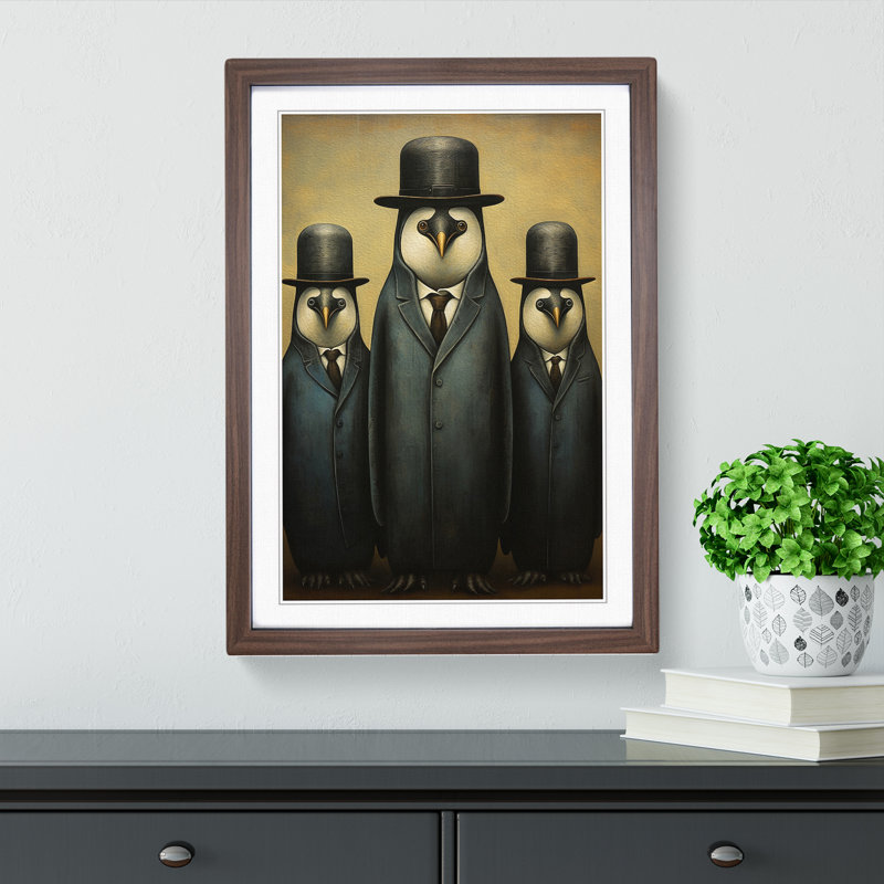 Penguin Dadaism - Single Picture Frame Print on Wood, Walnut Framed, 34cm H x 25cm W x 2cm D