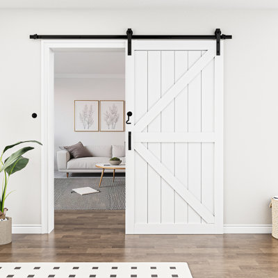 Porte de grange apprêtée en bois manufacturé en forme de K de H 84 po x l 42 po avec quincaillerie d'installation - serrure de porte incluse