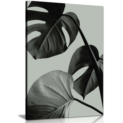 Teal Monstera Leaves - Wrapped Canvas Painting