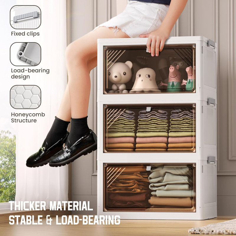 4 Tier Plastic Storage Bins With Drawers - Foldable Stackable Storage Bins With Lids - Closet Craft Organizers And Storage - 24QT Plastic Drawer Storage For Bedroom Study Toy Room Office