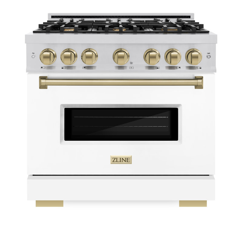 ZLINE Autograph Edition 36 in. 5.2 cu. ft. Classic Gas Range with 6 Burner Cooktop and Convection Gas Oven in Stainless Steel with Black Matte Door and Accents