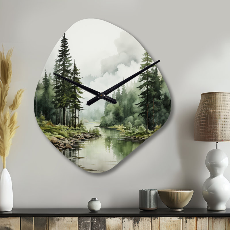Burgin Pine Tree Silent Wilderness - Pin - Horloge asymétrique en métal, Grand