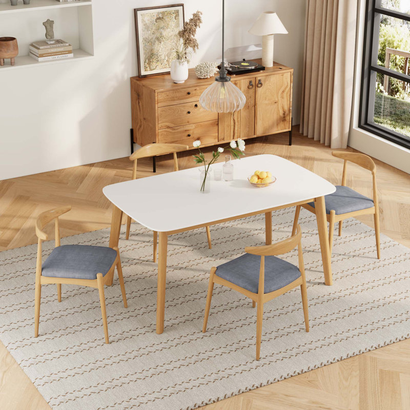 Ensemble de salle à manger 5 pièces Mid-Century Modern - Table en bois massif et 4 chaises, Gris
