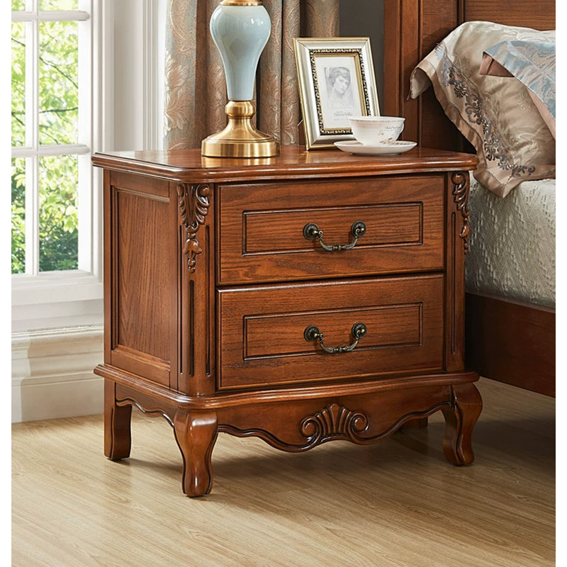 Table de chevet en bois massif de style américain sculptée à la main avec tiroir de rangement, 22.8" H x 19.7" W x 15.7" D