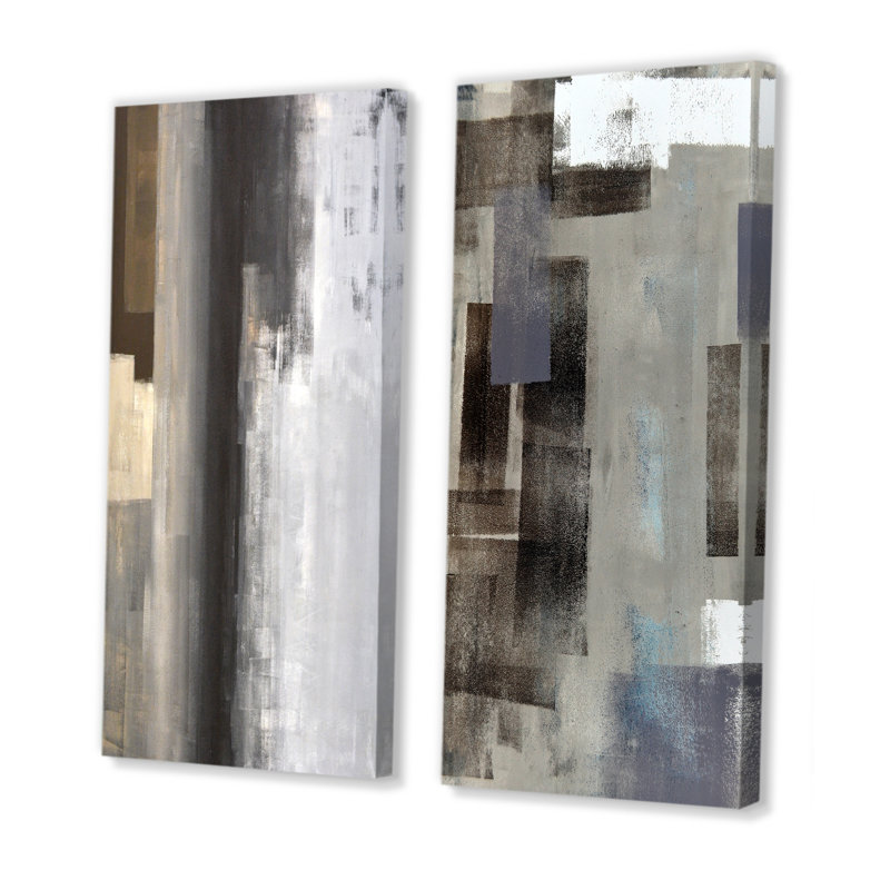 «Brown Meets Gray Abstract Art III», ensemble de 2 peintures sur toiles, H 20 po x l 24 po x P 1 po, Toile tendue