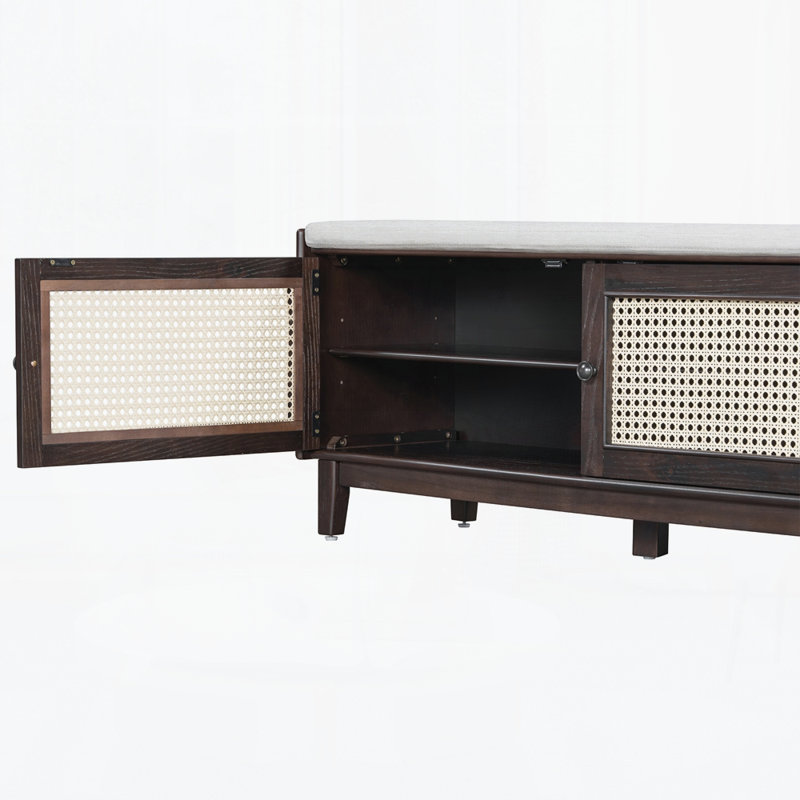 Banc d'entrée en rotin avec rangement Boho, Espresso / beige