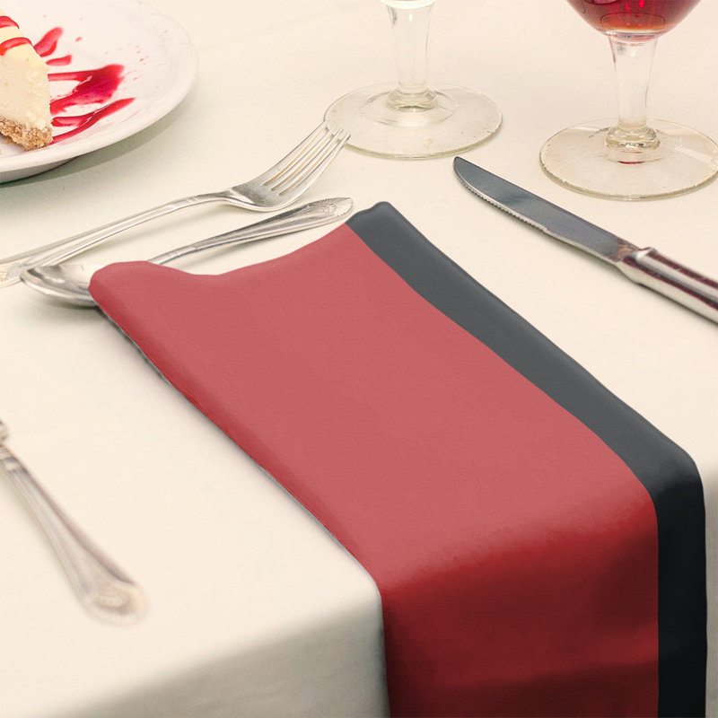 Striped Square Napkin, 10" W x 10" L, Torch Red/Charcoal/Torch Red, Polyester