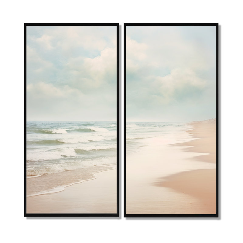 Minimalisme, paysage de plage VI - art mural bleu côtier, H 20 po x l 24 po, Black, Reproduction encadrée sans passe-partout