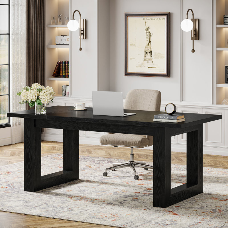 63-Inch Rectangular Wooden Executive Computer Desk, Black
