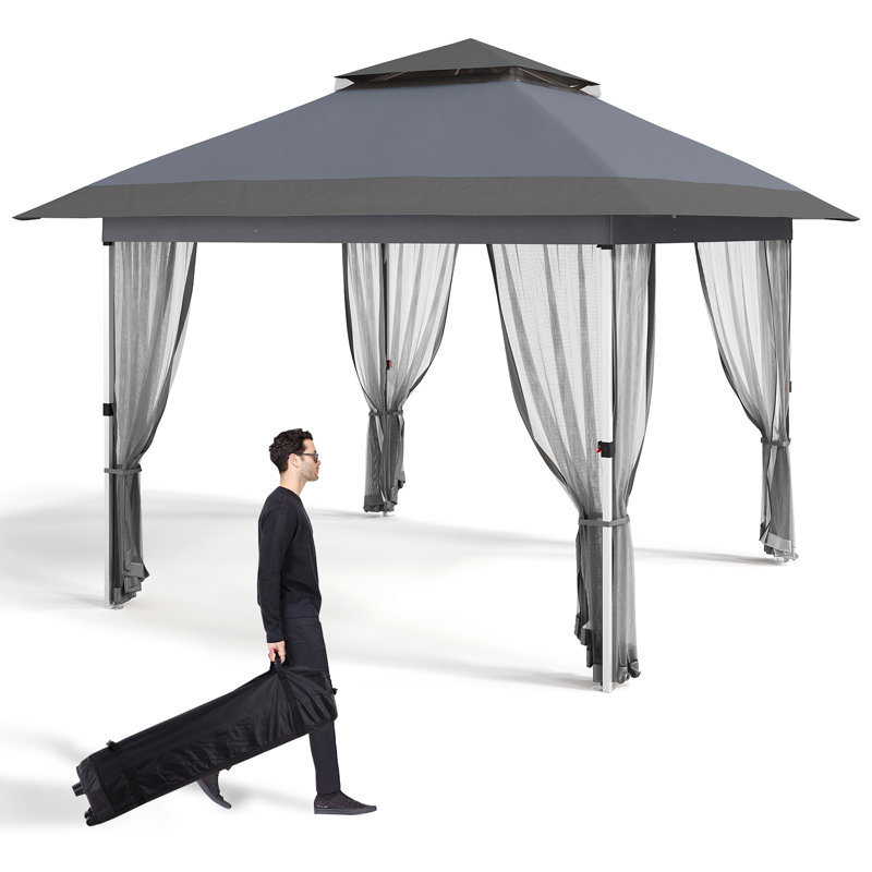 Auvent d'extérieur avec rideaux Gazebo, 11,83 pi x 11,83 pi, Gris