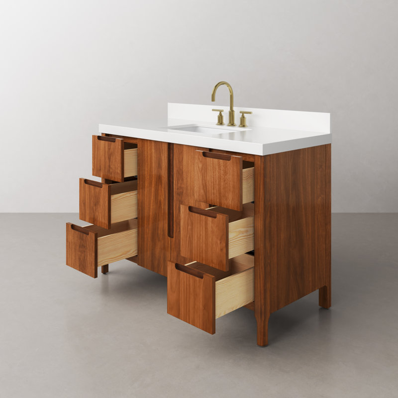 Sequoia 48 In. Single Sink Whitebrook Quartz Countertop Bath Vanity in Mango Wood With ORB Faucet, Noir Juglans