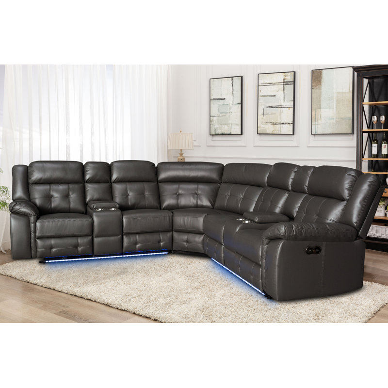 Canapé modulaire en cuir 3 pièces Tanvika, Similicuir gris foncé