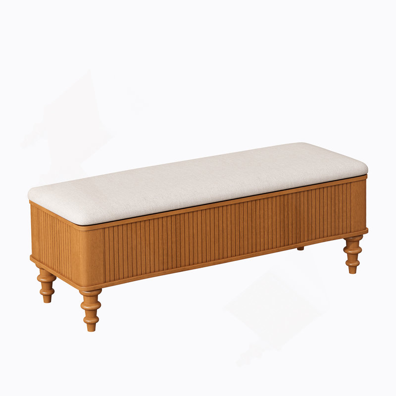 50.8-Inch Multi-Functional Storage Ottoman Bench-Solid Rubberwood Bed End Bench With Linen Seat, Storage Bench For Bedroom, Entryway Shoe Organizer For Bedroom, Living Room, Entryway, Closet, Natural