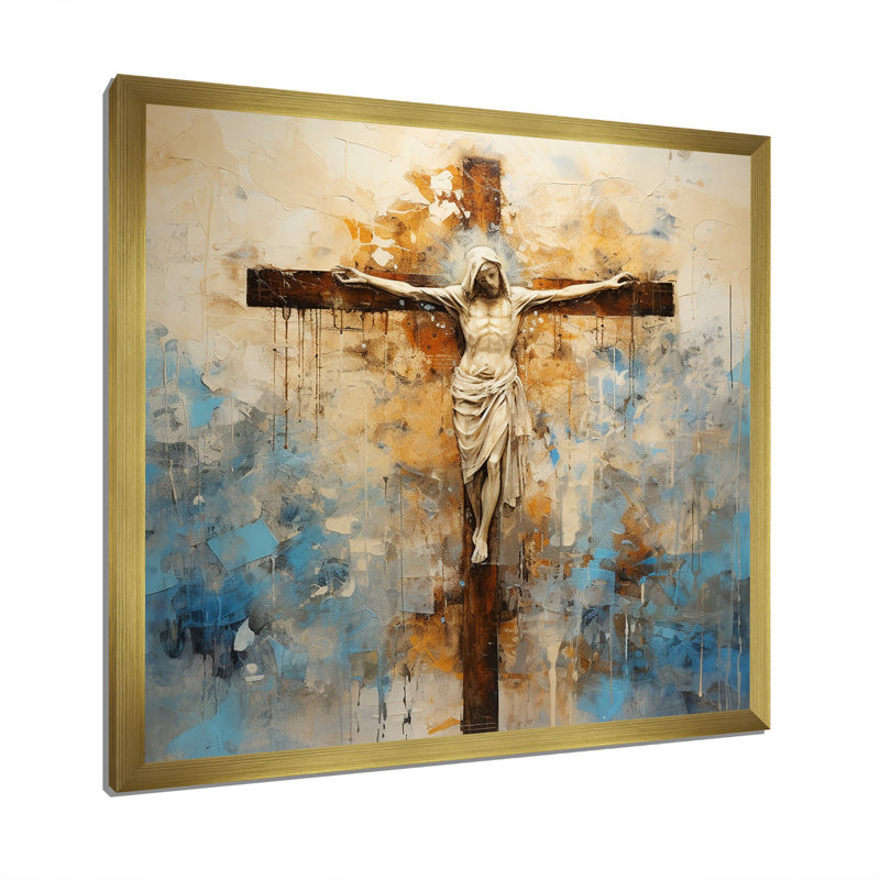 Minimalisme, croix religieuse de Jésus sur toile, H 16 po x l 16 po x P 1 po, Cadre doré simple